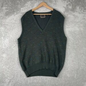 Paolo Conti Sweater Vest Mens XL Green Wool Blend Knit Geometric Vintage 90s